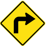 Warning for a sharp curve to the right.