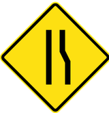 Warning for a road narrowing on the right.