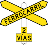 Warning for a railway crossing with two or more tracks.