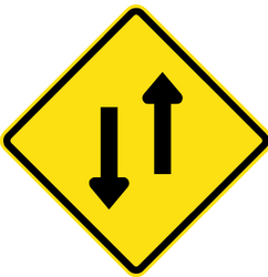 Warning for a road with two-way traffic.