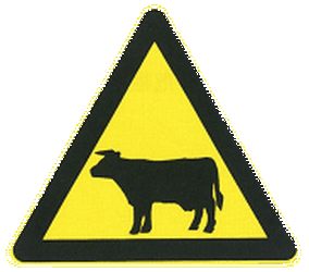 Warning for cattle on the road.