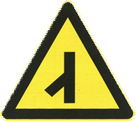 Warning for merging traffic from the left.