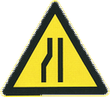 Warning for a road narrowing on the left.