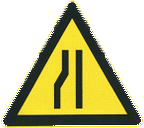 Warning for a road narrowing on the left.