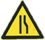 Warning for a road narrowing on the right.
