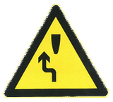 Warning for an obstacle, pass on the left side.