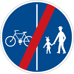 End of divided pedestrian and cycle path.