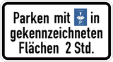 Disc parking in marked spaces, maximum 2 hours.