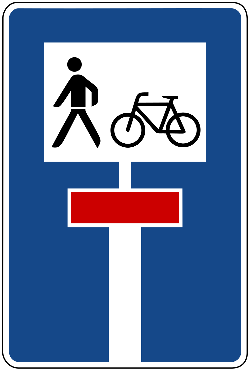 Dead end street with a passage for pedestrians and cyclists.