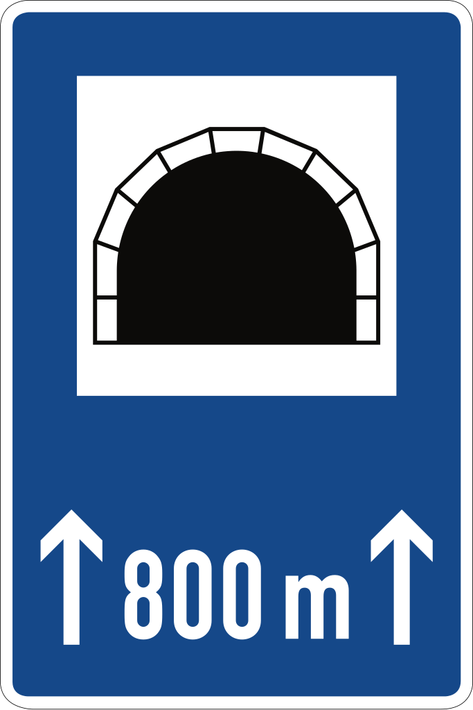 Start of a tunnel with indicated length.