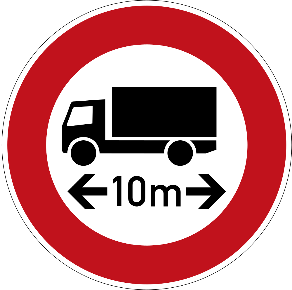 Fahrzeuge über angegebener Länge verboten.