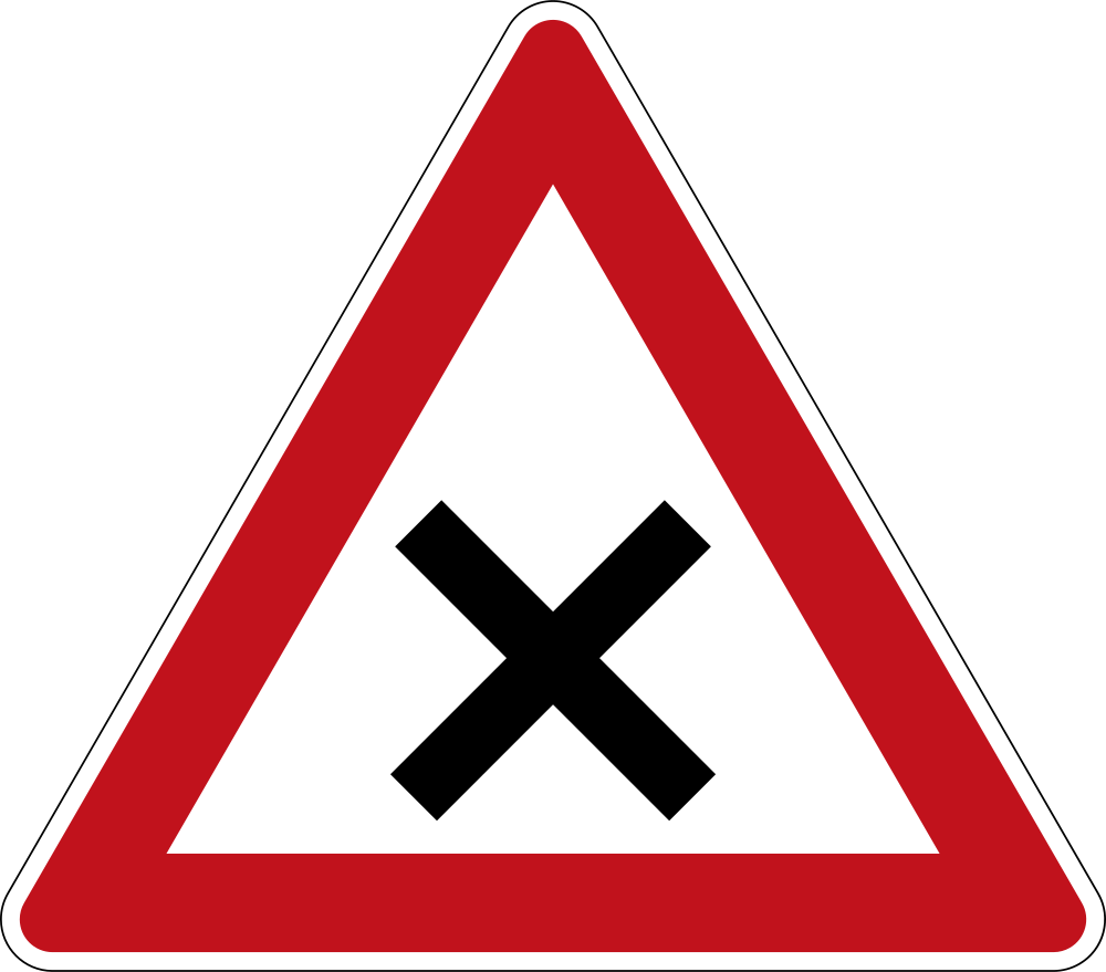 Warning for an uncontrolled crossroad.