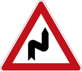 Warning for a double curve, first right then left.