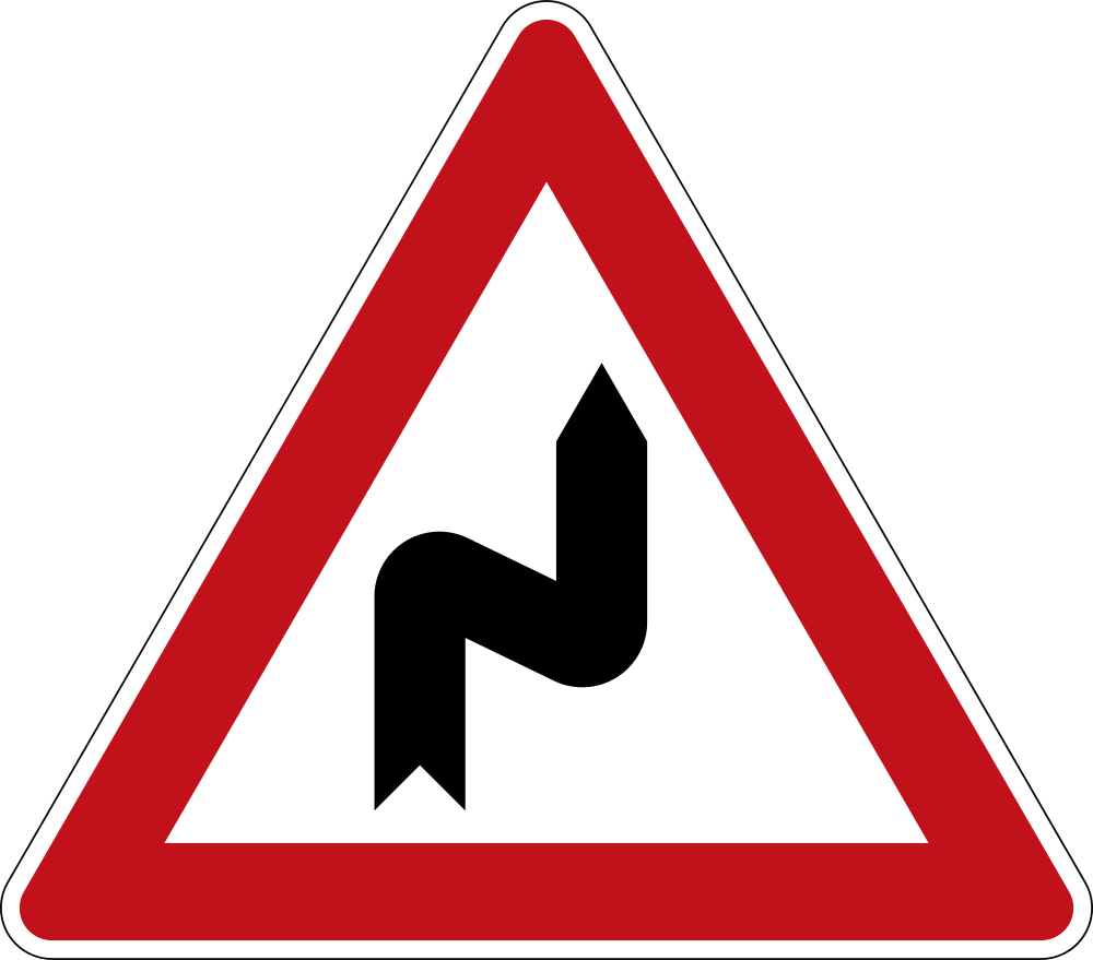 Warning for a double curve, first right then left.