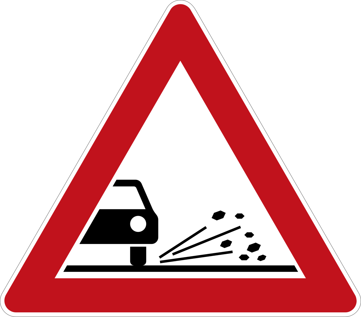 Warning for loose chippings on the road surface.