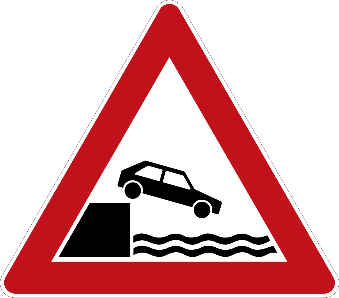 Warning for a quayside or riverbank.