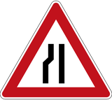 Warning for a road narrowing on the left.