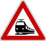 Warning for a railway crossing without barriers.
