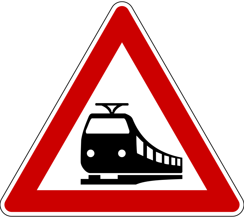 Warning for a railway crossing without barriers.