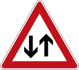 Warning for a road with two-way traffic.