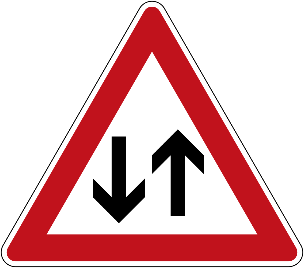 Warning for a road with two-way traffic.