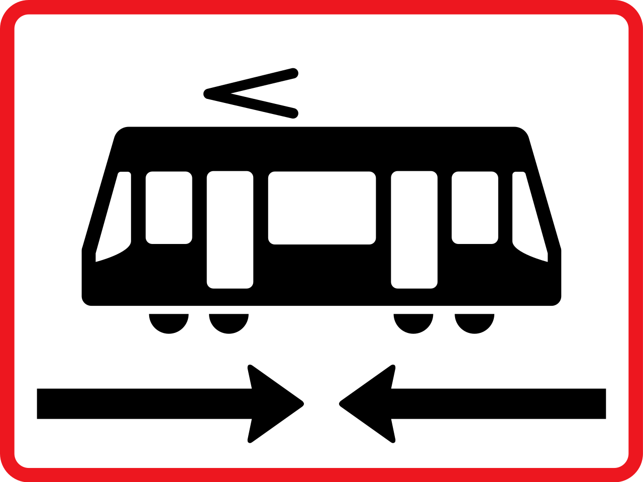 Trams from both directions.