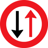 Road narrowing, give way to oncoming drivers.
