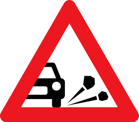 Warning for loose chippings on the road surface.