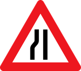 Warning for a road narrowing on the left.