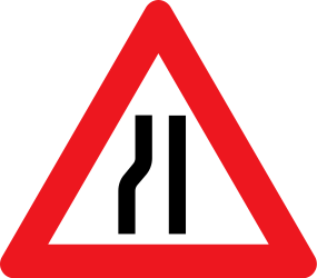Warning for a road narrowing on the left.