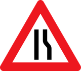 Warning for a road narrowing on the right.