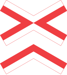 Warning for a railway crossing with two or more tracks.