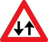 Warning for a road with two-way traffic.