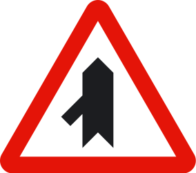 Warning for merging traffic from the left.