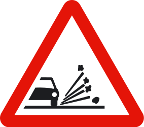 Warning for loose chippings on the road surface.