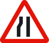 Warning for a road narrowing on the left.