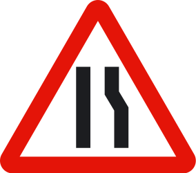 Warning for a road narrowing on the right.