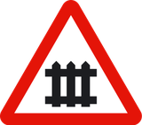 Warning for a railway crossing with barriers.