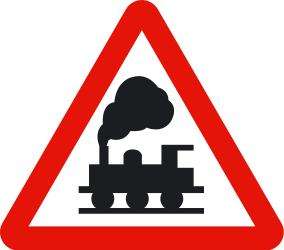 Warning for a railway crossing without barriers.