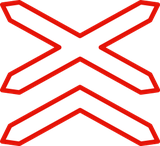Warning for a railway crossing with two or more tracks.