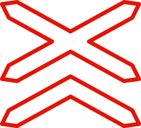 Warning for a railway crossing with two or more tracks.