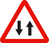 Warning for a road with two-way traffic.