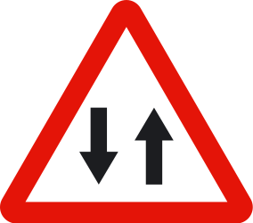 Warning for a road with two-way traffic.