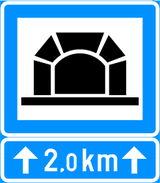 Start of a tunnel with indicated length.