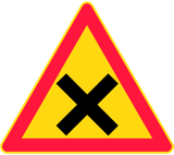 Warning for an uncontrolled crossroad.