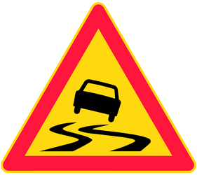 Warning for a slippery road surface.