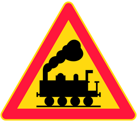 Warning for a railway crossing without barriers.