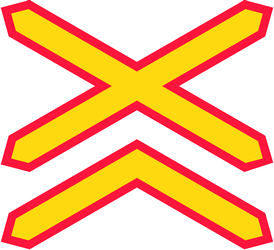 Warning for a railway crossing with two or more tracks.