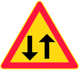 Warning for a road with two-way traffic.