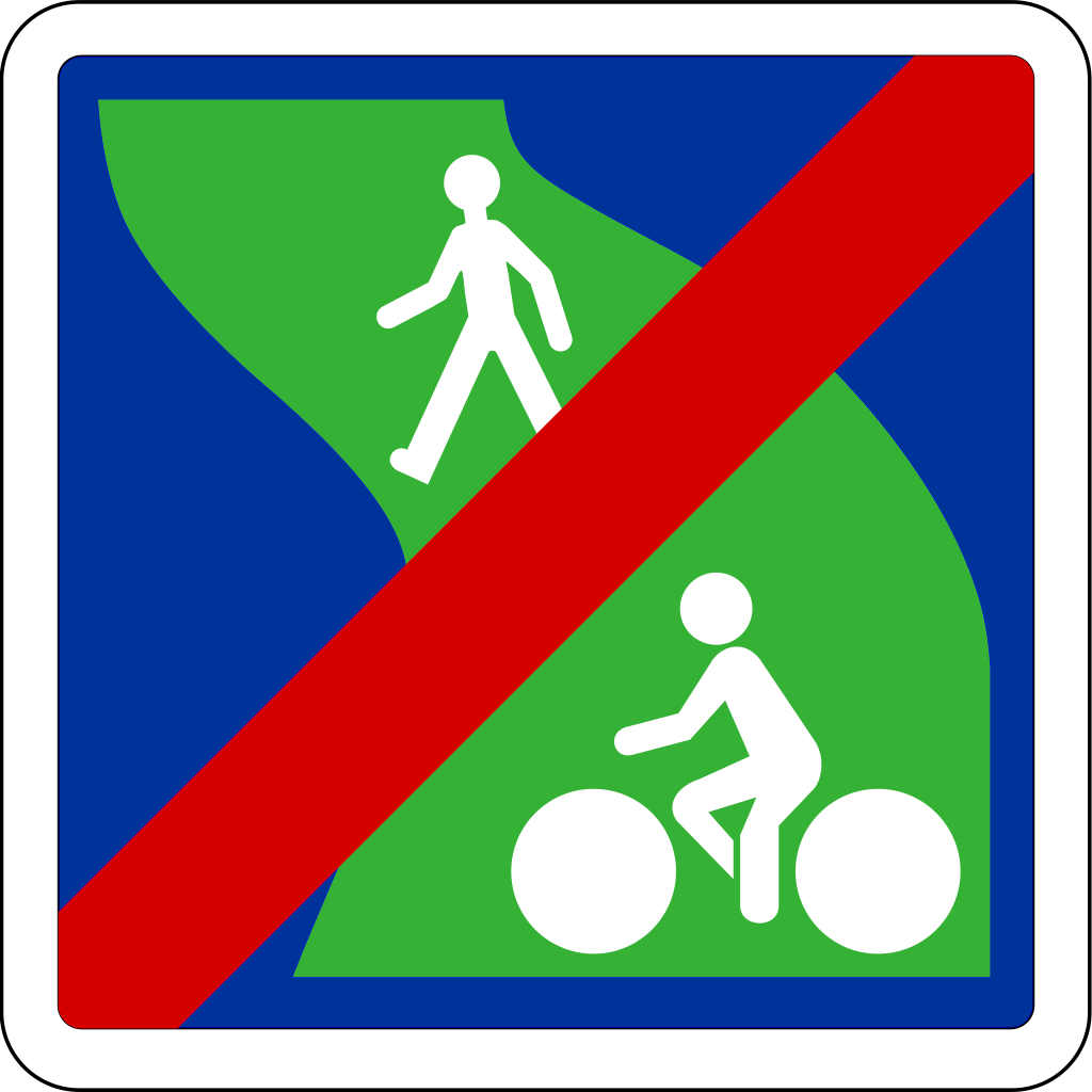 Ende des Fahrstreifens für Fußgänger und Radfahrer.